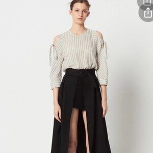 Sandro Manga Striped Cold-Shoulder Tie Top Blouse